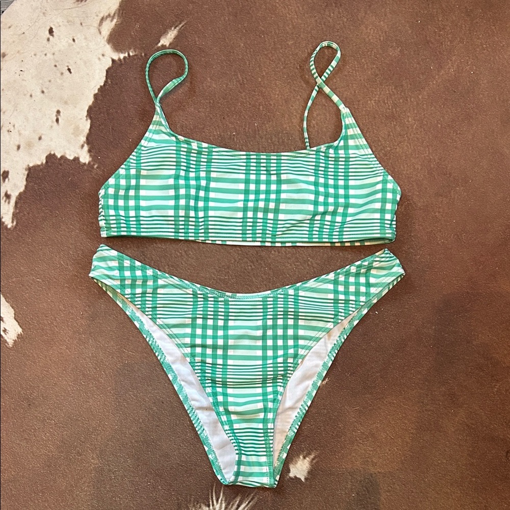 SHEIN Green Plaid Bikini Set